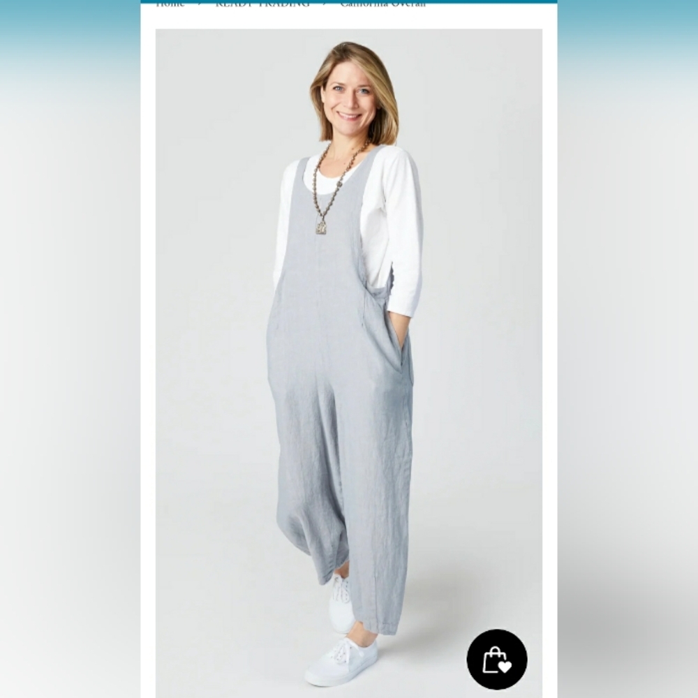 READY TRADING California Overalls 100% Cotton Linen, Gray, Sz S/M I